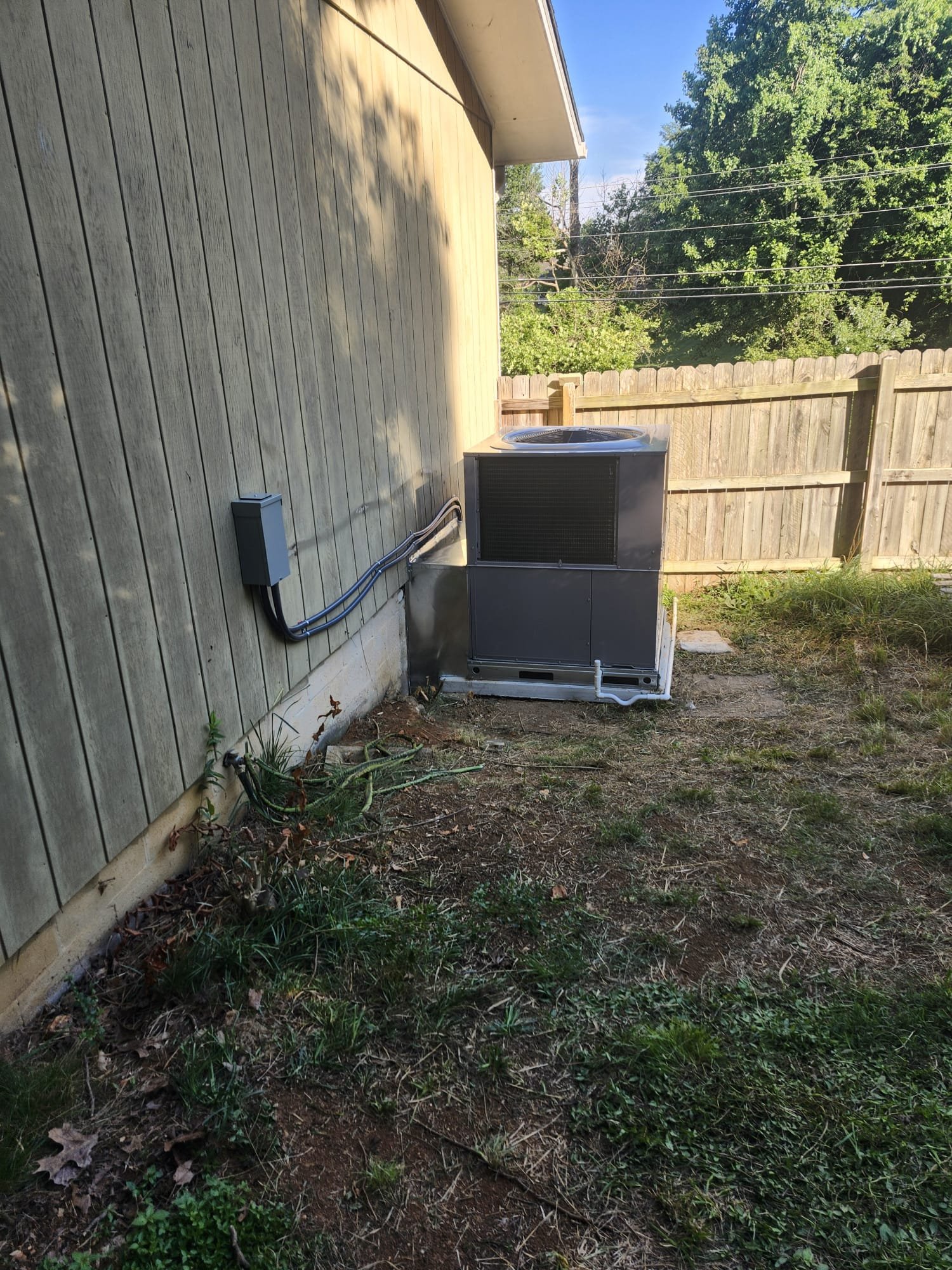 New HVAC unit next to a home