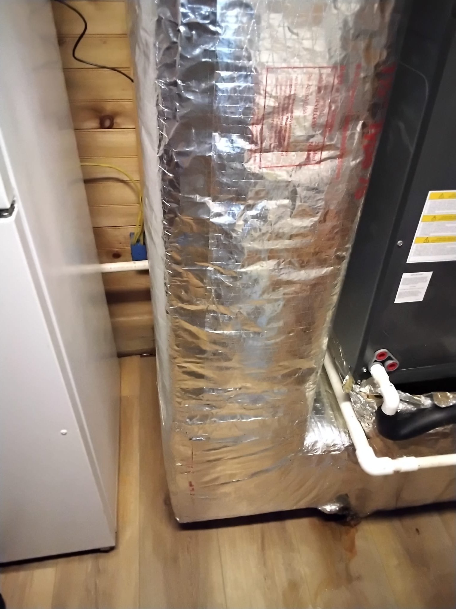 Freshly wrapped HVAC ductwork