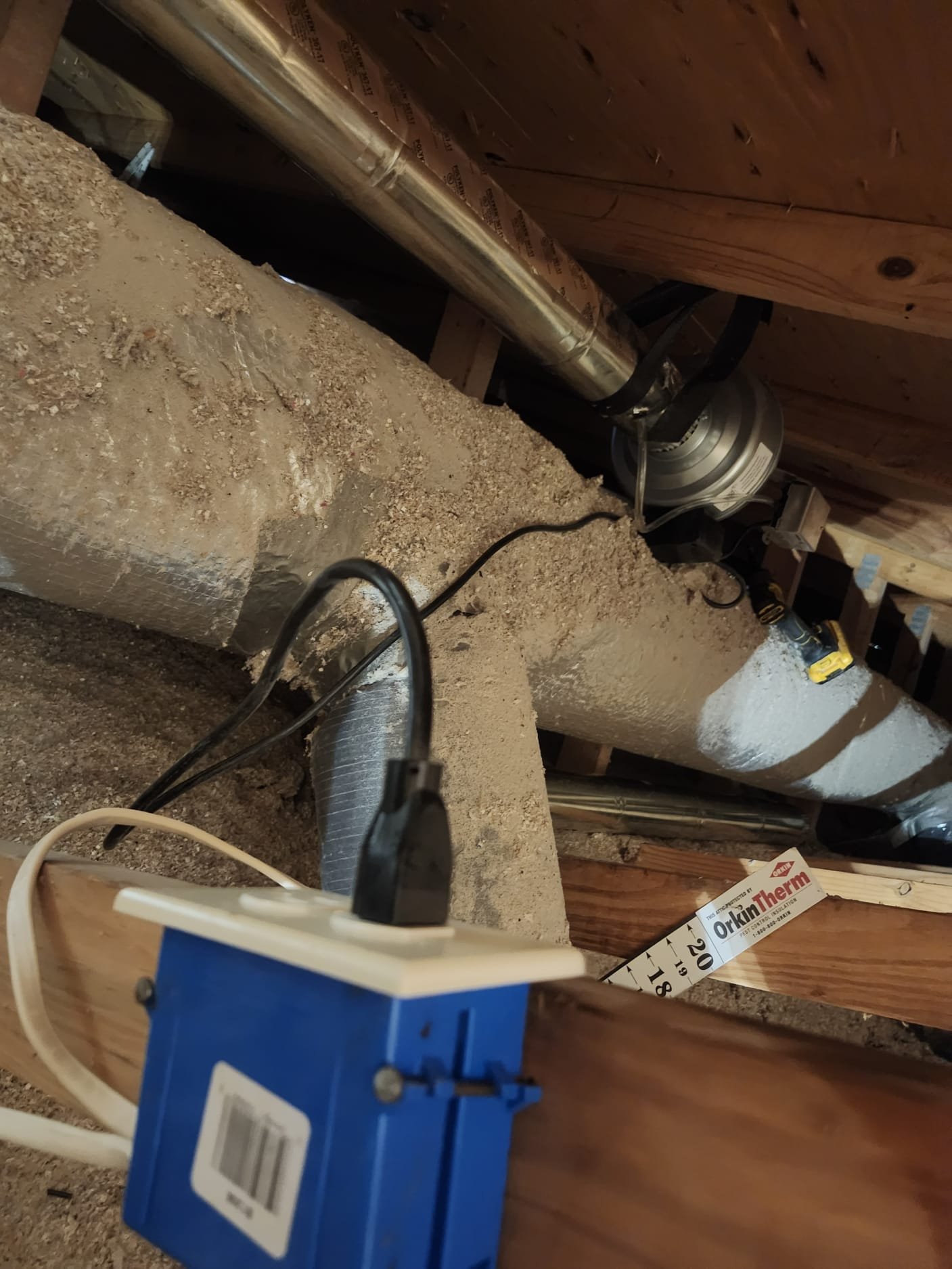 Inline duct booster fan and new attic outlet installation