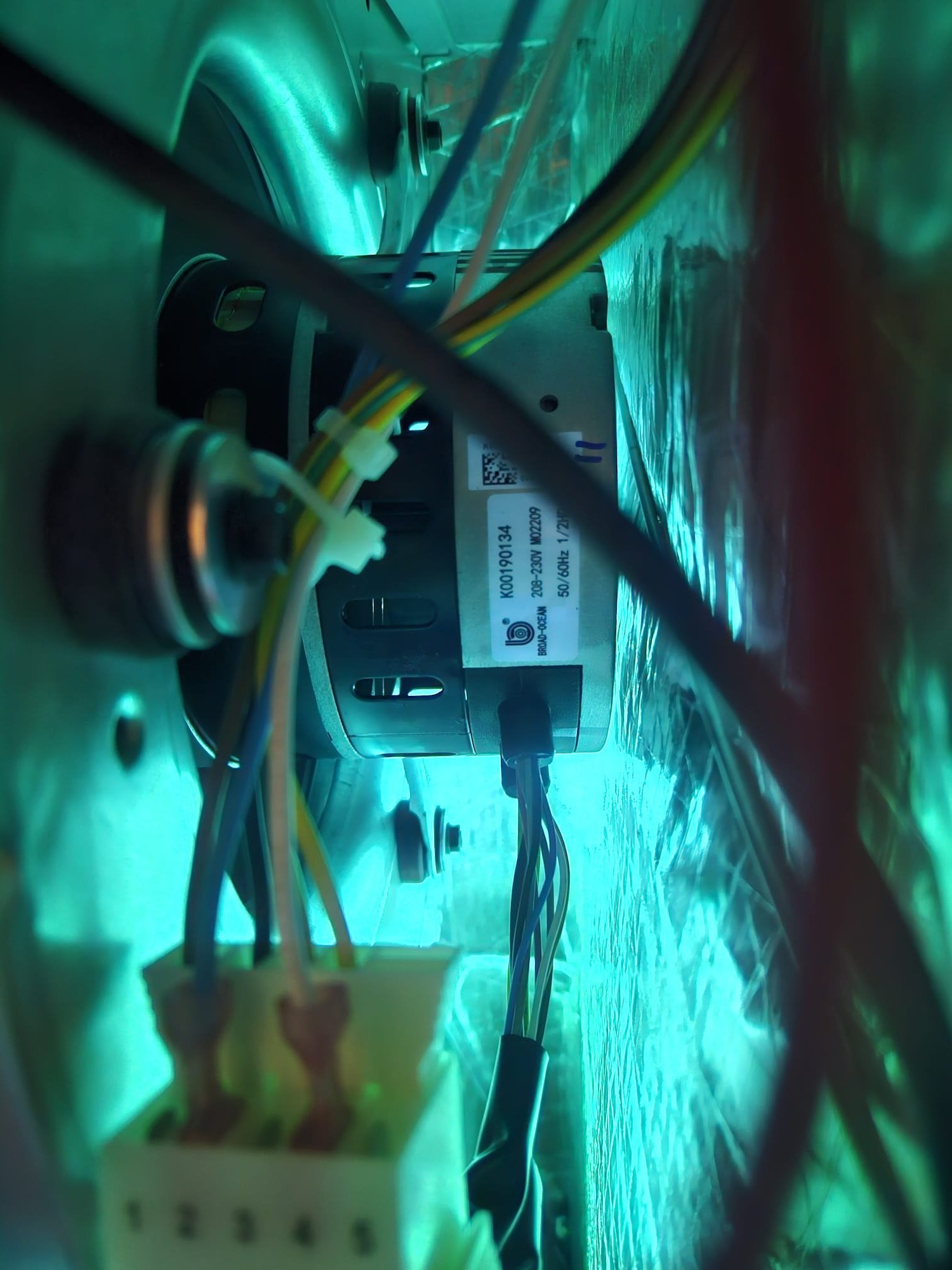 Inside view of a newly installed air handler electrical compartment.