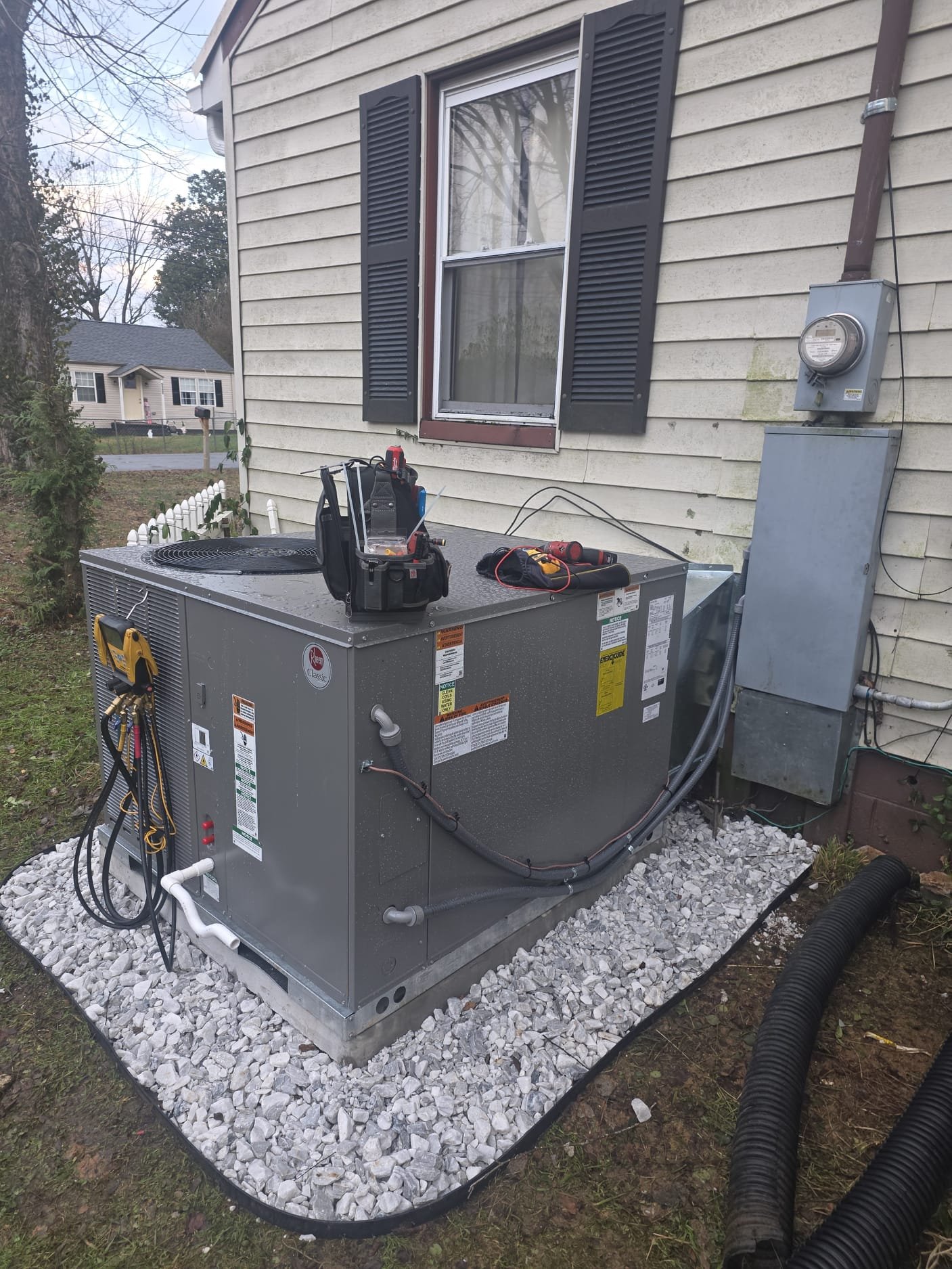 Brand-new HVAC unit after service and final checks