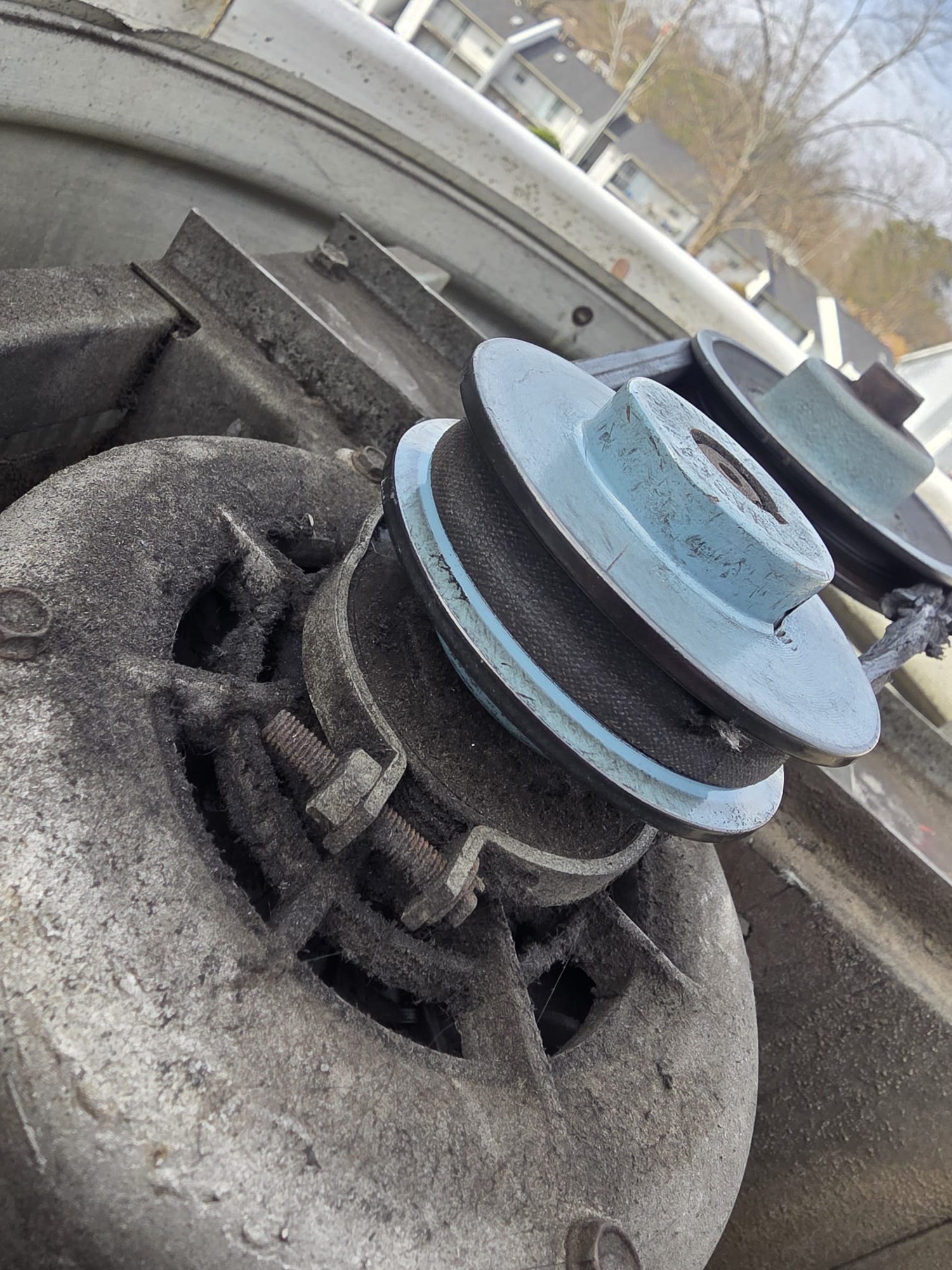 New pulley and belt assembly, ready for years of use.