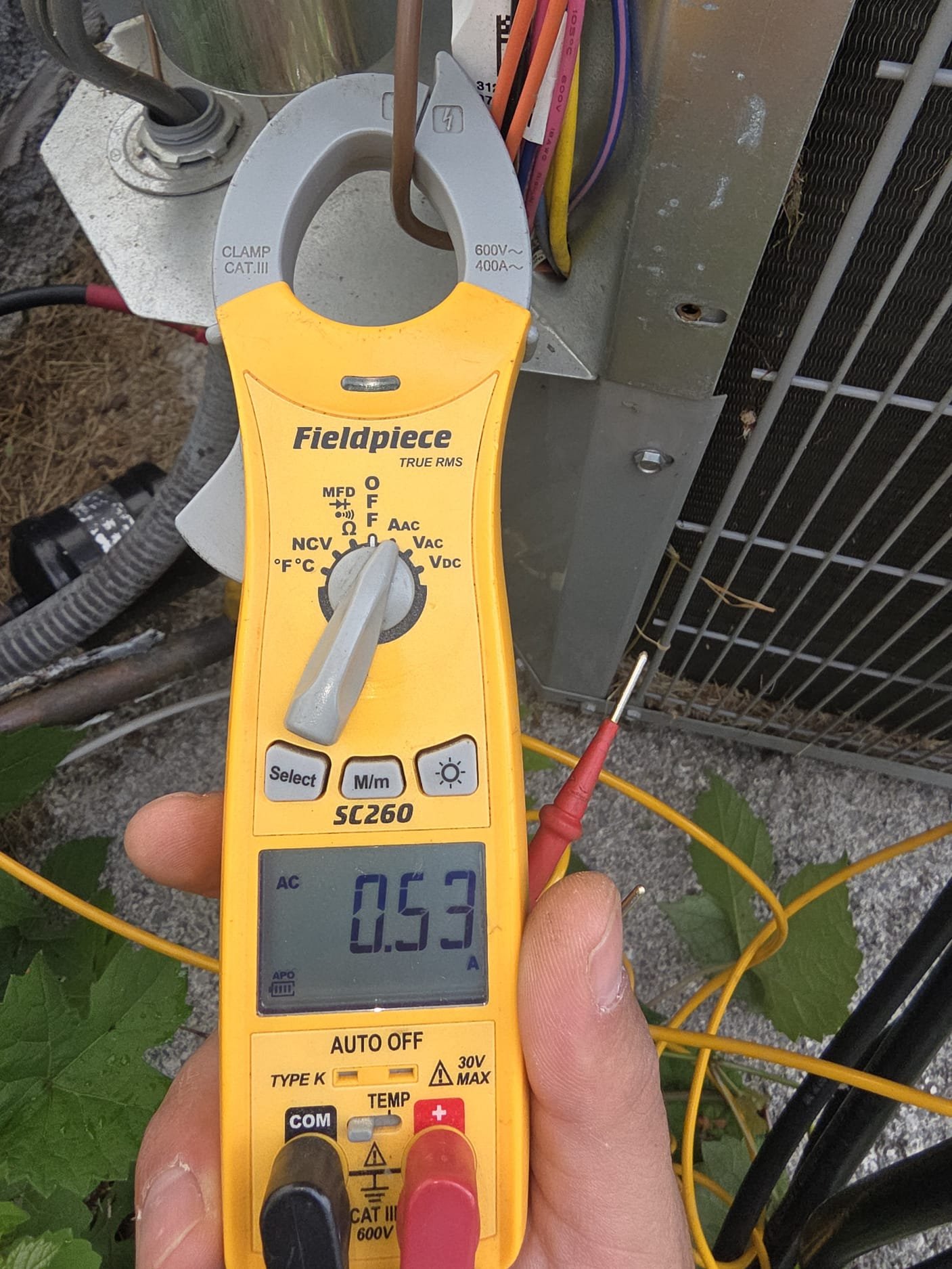 Clamp Meter Checking Current on HVAC Unit