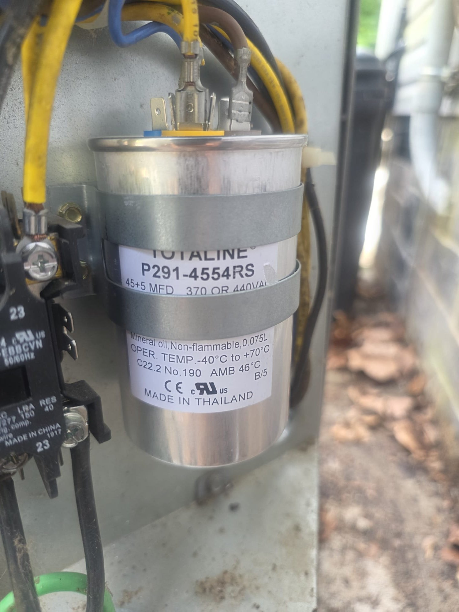 Newly installed HVAC capacitor after replacement