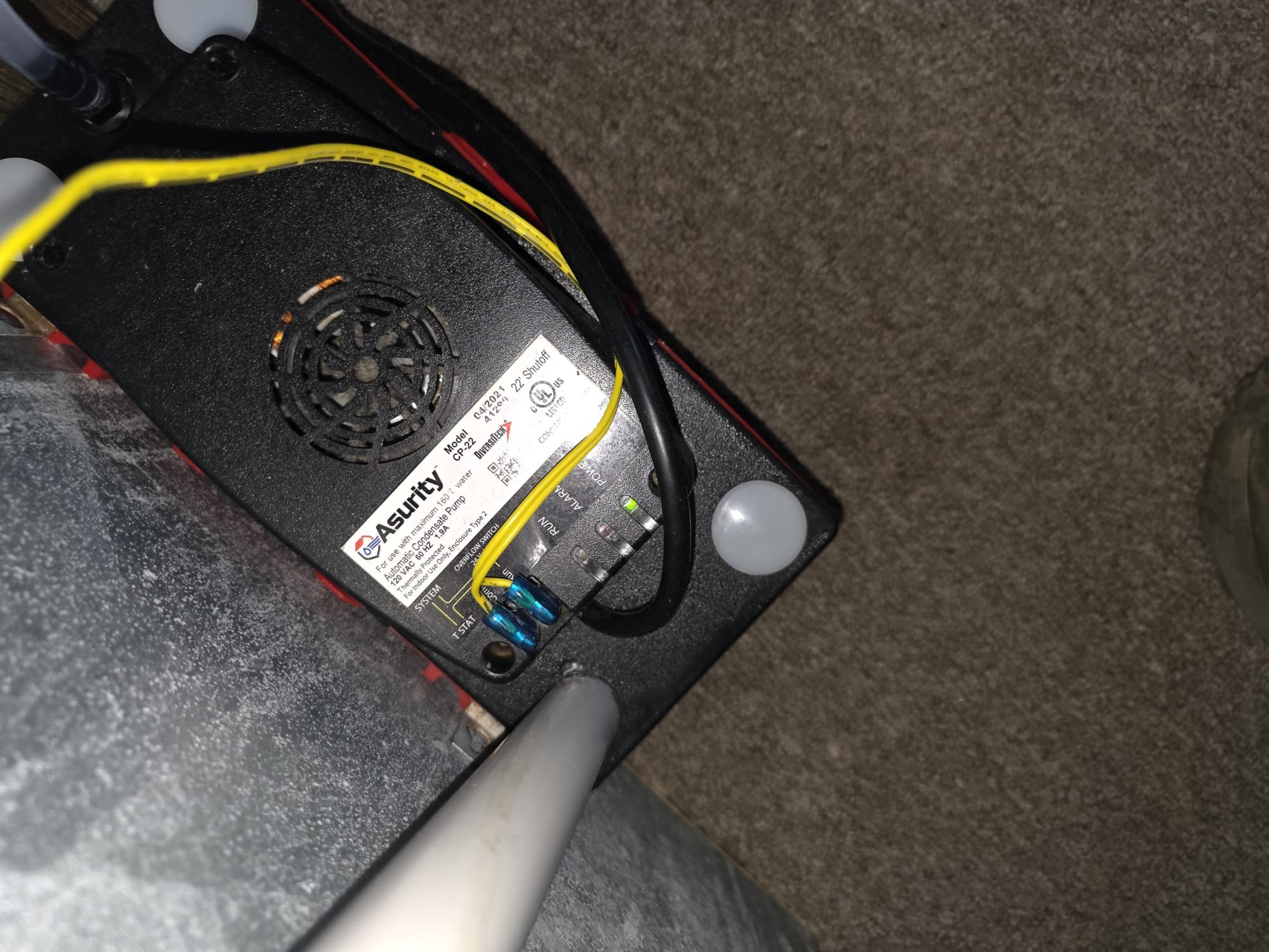 Newly installed condensate pump for HVAC drainage