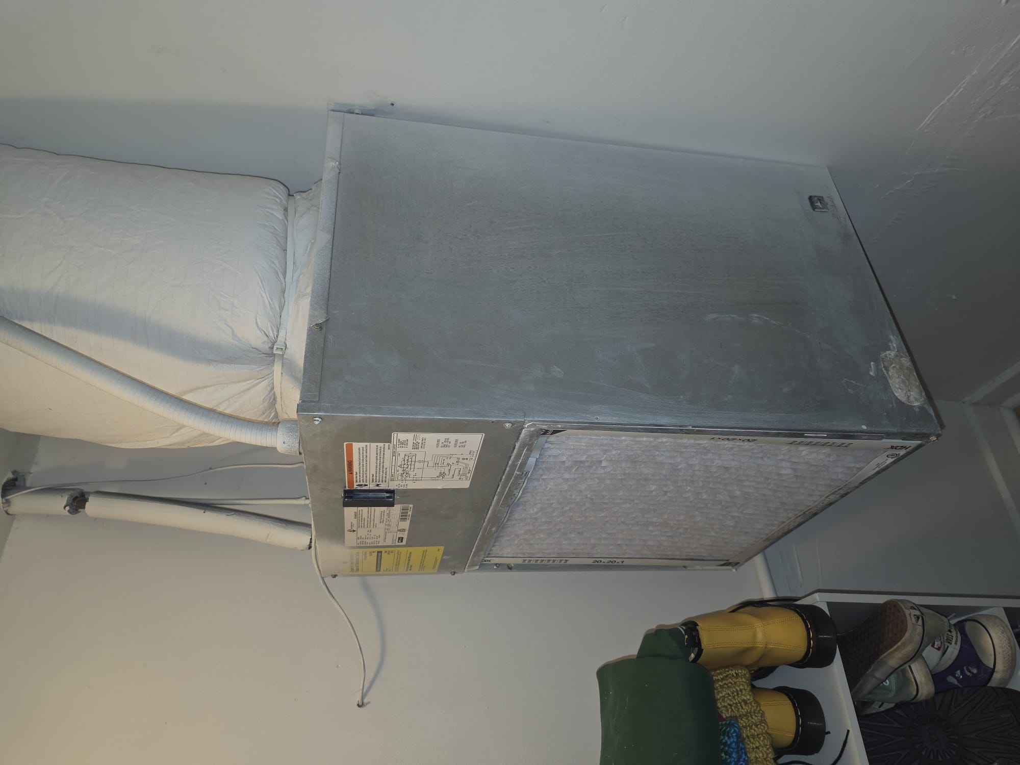 Indoor air handler and filter area in a closet
